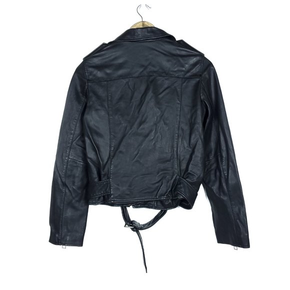 All Saints Black Leather Moto Jacket with Notched Lapel - Picture 8 of 11